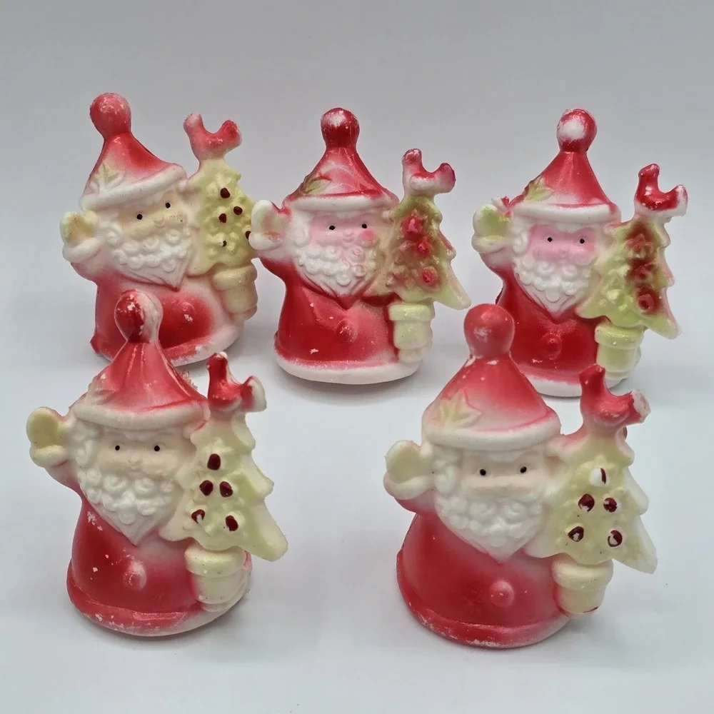 5 Vtg Santa Claus Blow Mold Light Covers String Lights Christmas Holding Tree